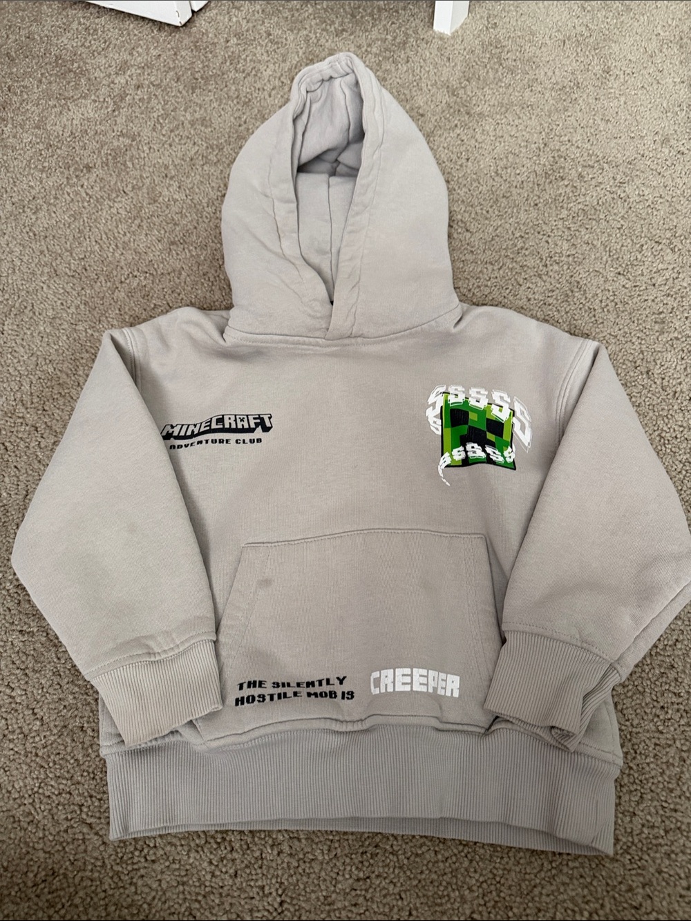 Zara Minecraft Creeper Graphic Hoodie - Light Gray